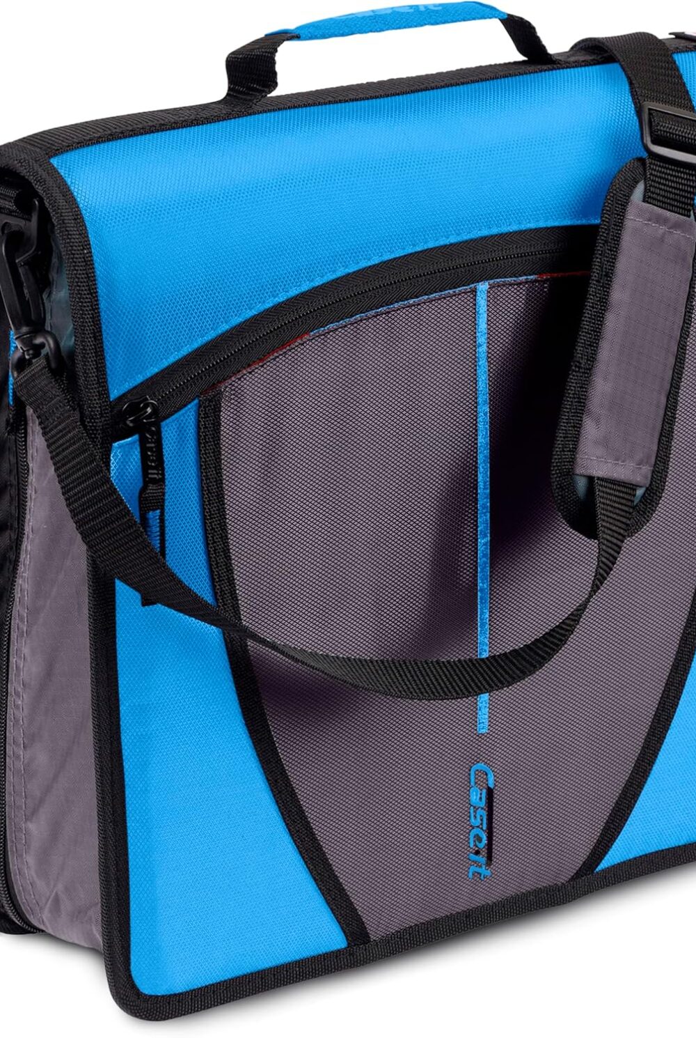 Case-it School Zipper Binder | 3" O-Rings | 600-Sheet | D-146 Denim Blue | Mighty Zip Tab, 5-Color Tab Expanding File Folder, Shoulder Strap, Handle, Office