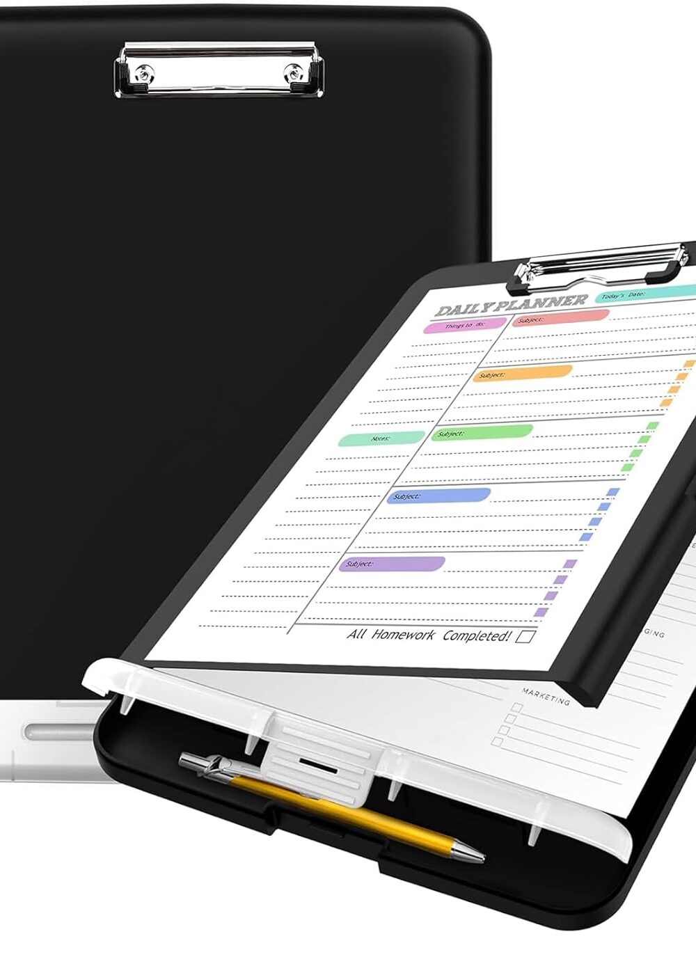 Sooez Clipboard with Storage, Clip Board 8.5 x 11 with Pen Holder, Plastic Organization Case Box for Letter Legal A4 Size Paper, Low Profile Clip, Nurses Teachers Must Haves, School & Office Supplies