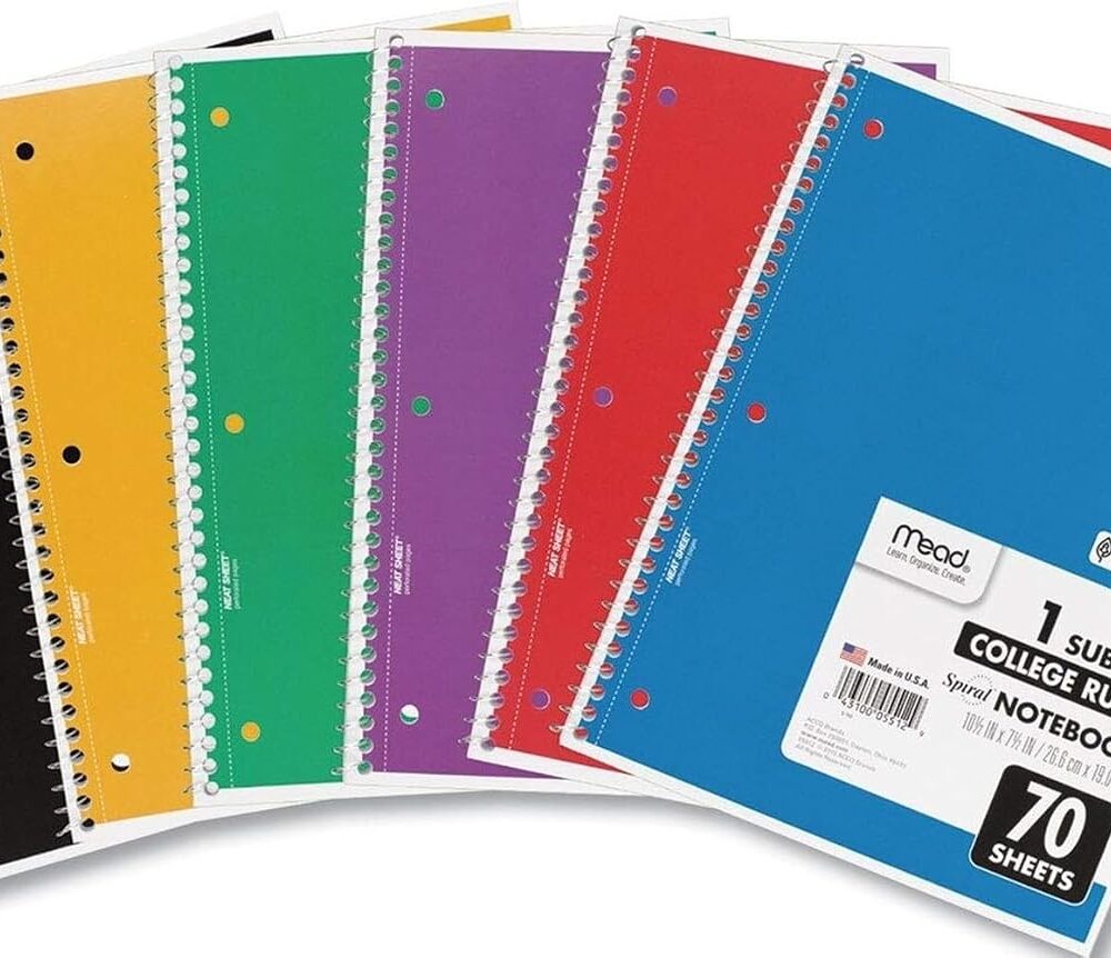 Mead Spiral Notebook, 1 Subject, College Ruled Paper, 7-1/2" x 10-1/2", 70 Sheets per Notebook, Colors Will Vary, 6 Pack (73065)
